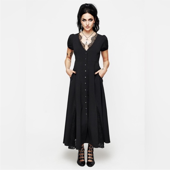 Disturbia Dresses & Skirts - NWT Disturbia Dark Romance Floral Lace Puff Sleeve Cottagecore Goth Midi Dress 6
